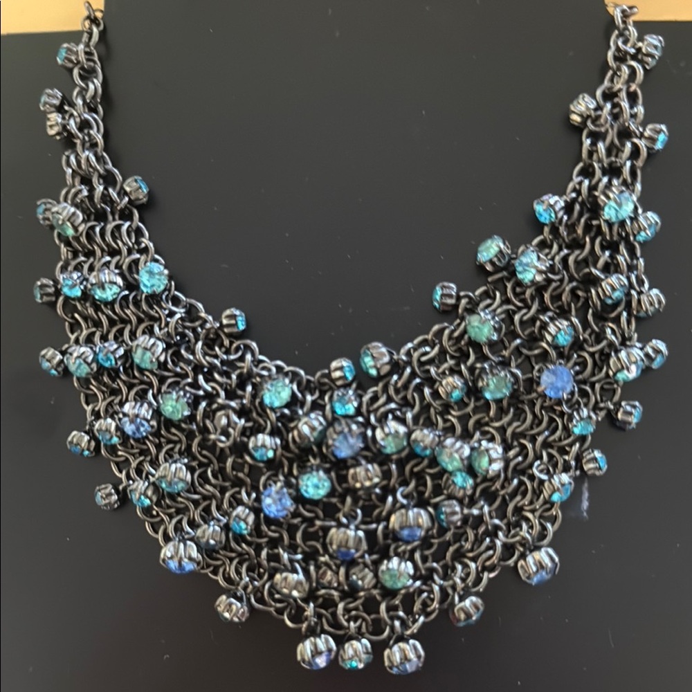 Lane Bryant Woman’s New Mesh Chain Blue Aqua marine and Silver Necklace